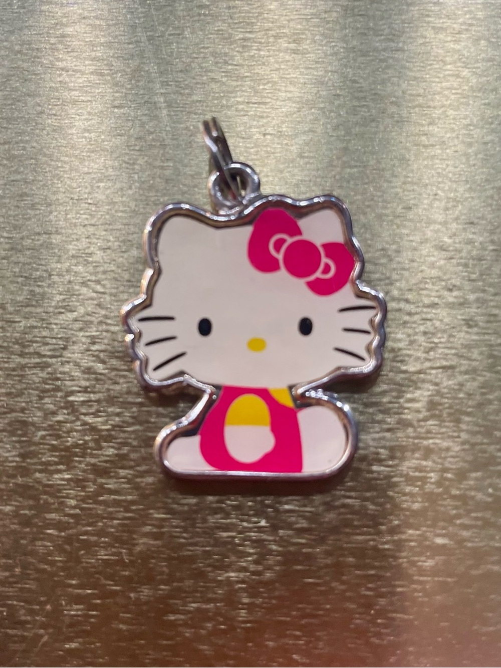 Hello Kitty Enamel Sanrio Character Charm Pendent Silver Tone Jewelry Accessory